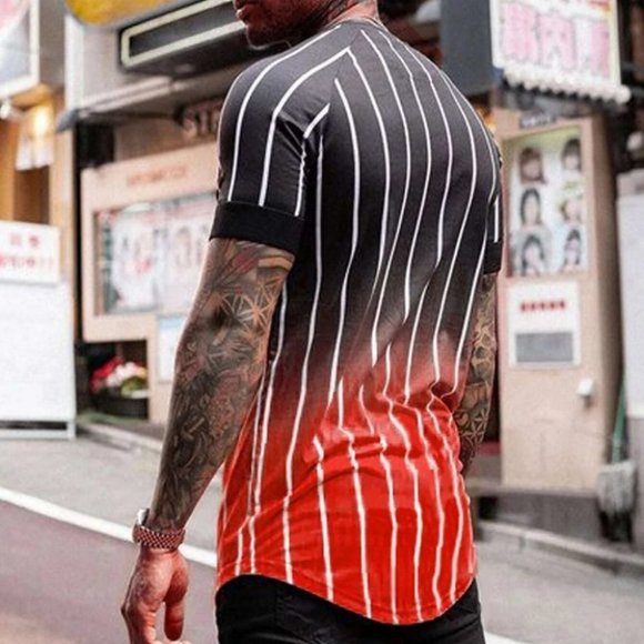 Red And Black Mens Striped Tee - Picture 2 of 5